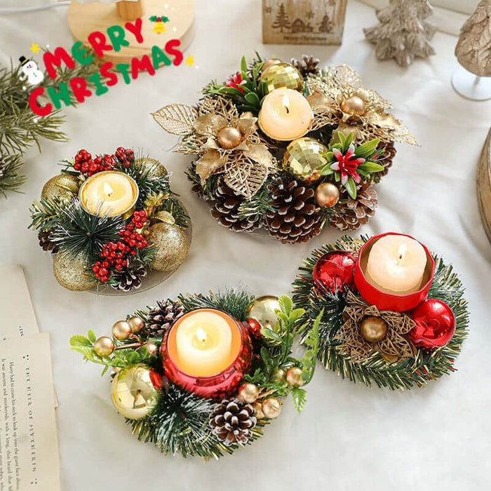 Christmas Metal Candle Holder Wreath Table Decor front view