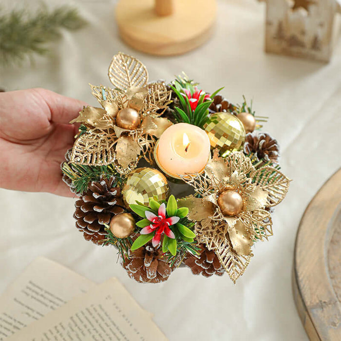 Christmas Metal Candle Holder Wreath Table Decor red berry detail