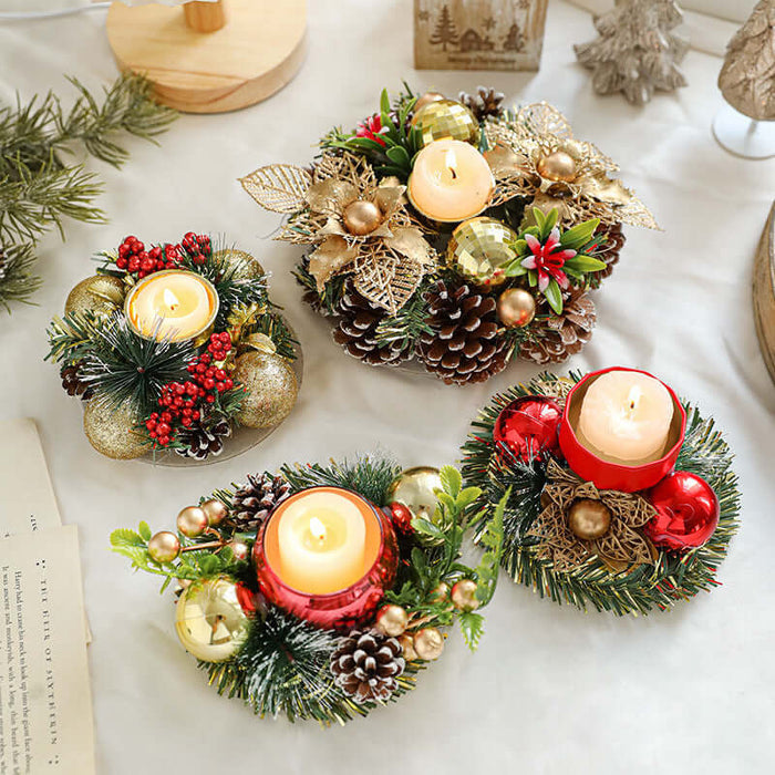 Christmas Metal Candle Holder Wreath Table Decor holiday centerpiece