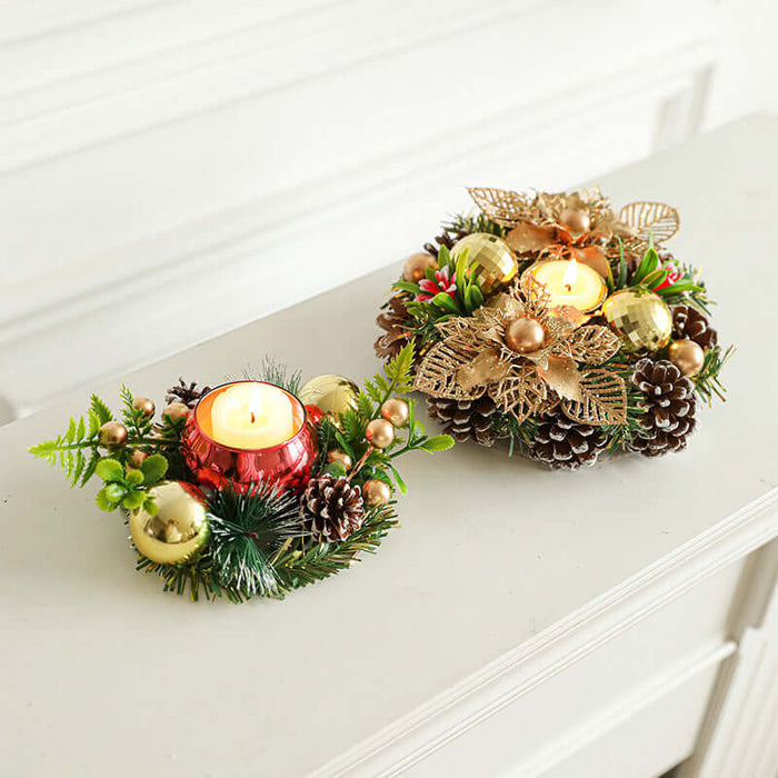 Christmas Metal Candle Holder Wreath Table Decor rustic woodland style