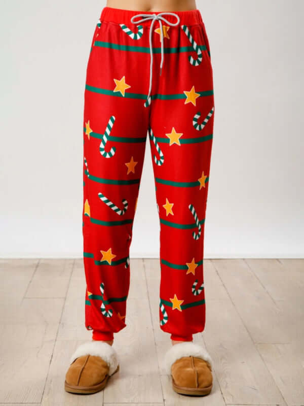 Christmas Print Button Long Sleeve Two Piece Lounge Set home wear styling look