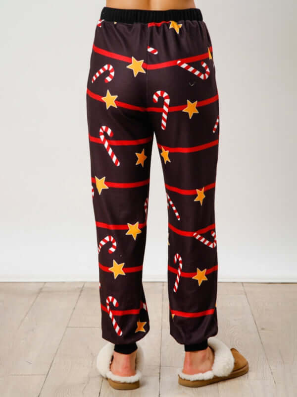 Christmas Print Button Long Sleeve Two Piece Lounge Set cozy winter indoor outfit