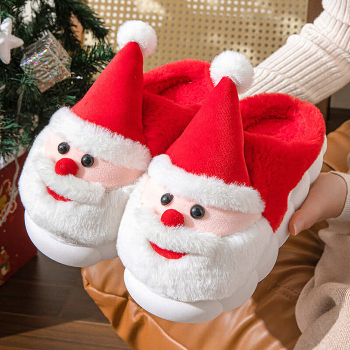 Christmas Santa Slippers Warm Thick Sole Home Shoes green color