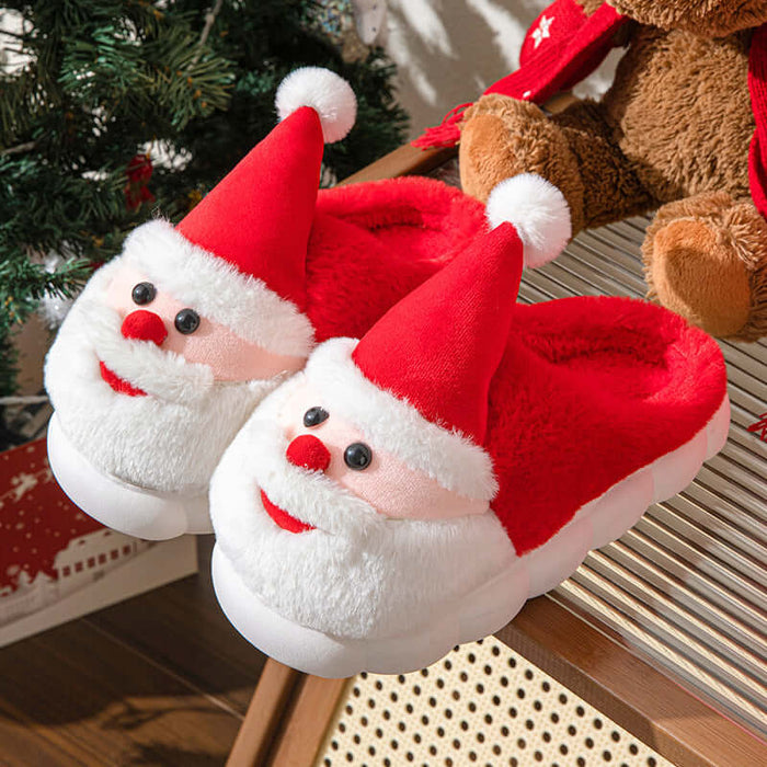 Christmas Santa Slippers Warm Thick Sole Home Shoes soft fabric texture
