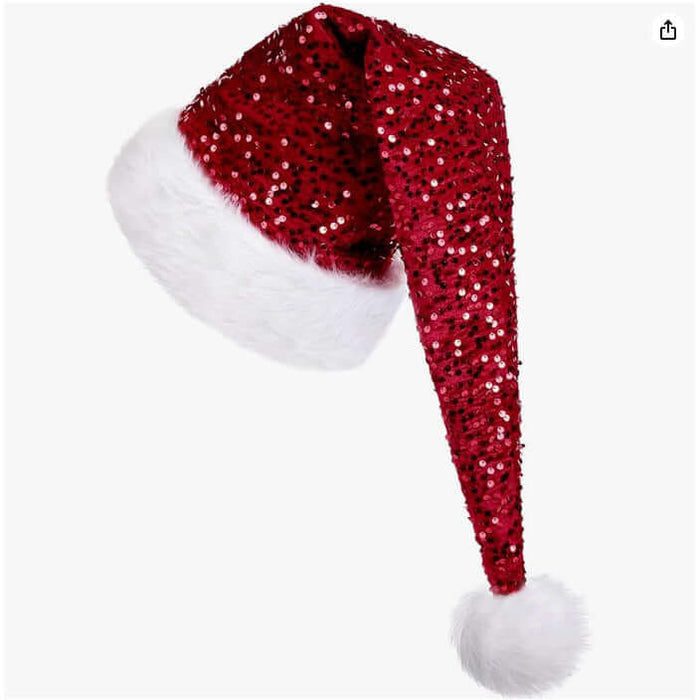 Christmas Sequin Santa Hat Sparkling Holiday Cap gold color
