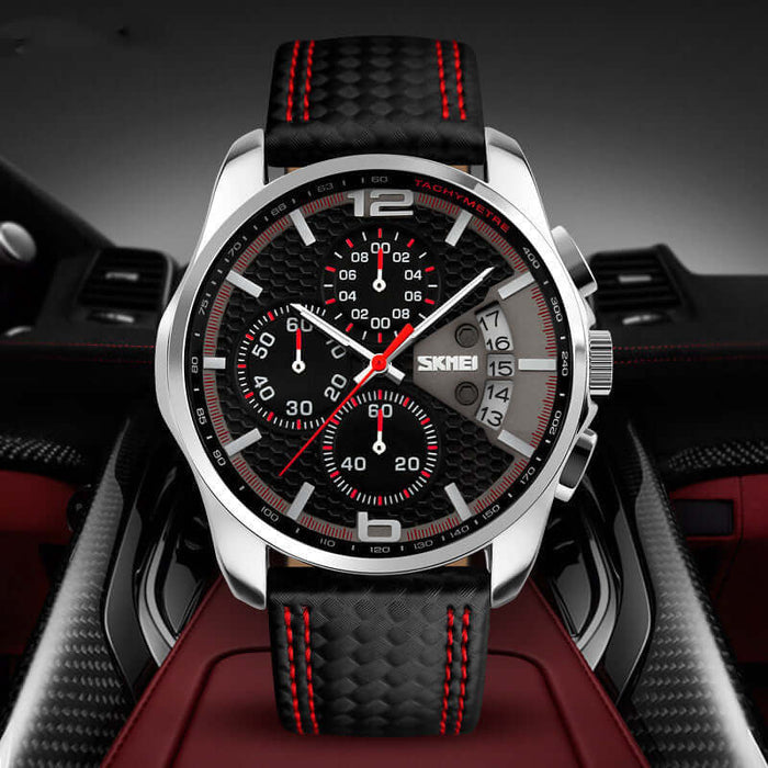 Classic Waterproof Leather Quartz Wristwatch front view