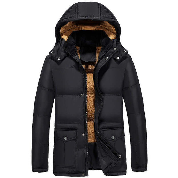 Clothing Plus Velvet Padded Jacket Men Winter Hooded sports scene wear.