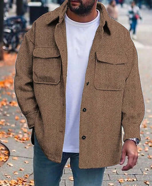 Coat Men Polo Collar Top Fashion Work Clothes Jacket round hem.