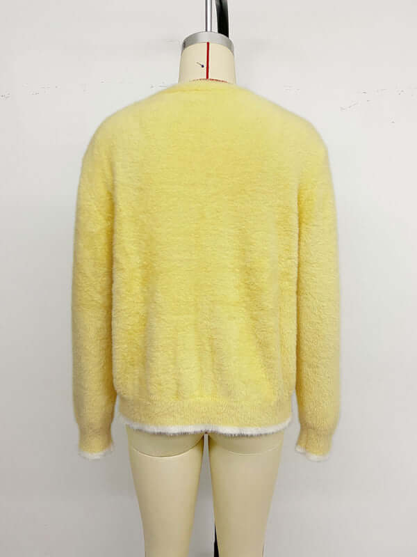 Color Block V Neck Bow Knit Cardigan Sweater side profile