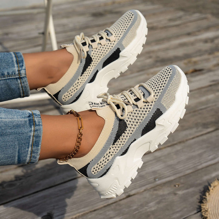 Comfortable Womens Flyknit Sneakers Breathable Walking Shoes black mesh texture