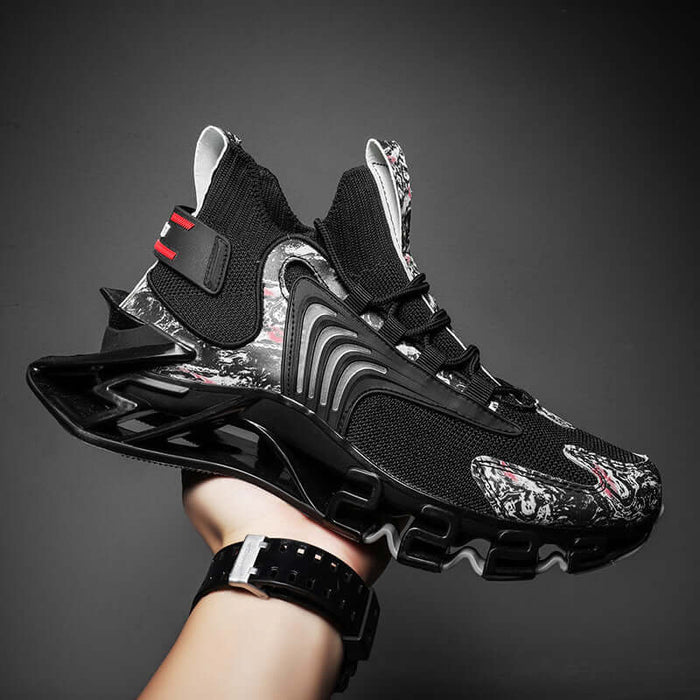 Cool Men Running Sneakers Breathable Sports Shoes sport black color front display