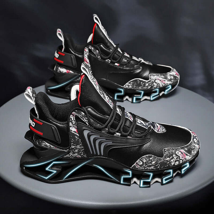 Cool Men Running Sneakers Breathable Sports Shoes leather black modern profile