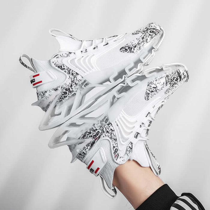 Cool Men Running Sneakers Breathable Sports Shoes white moon design perspective