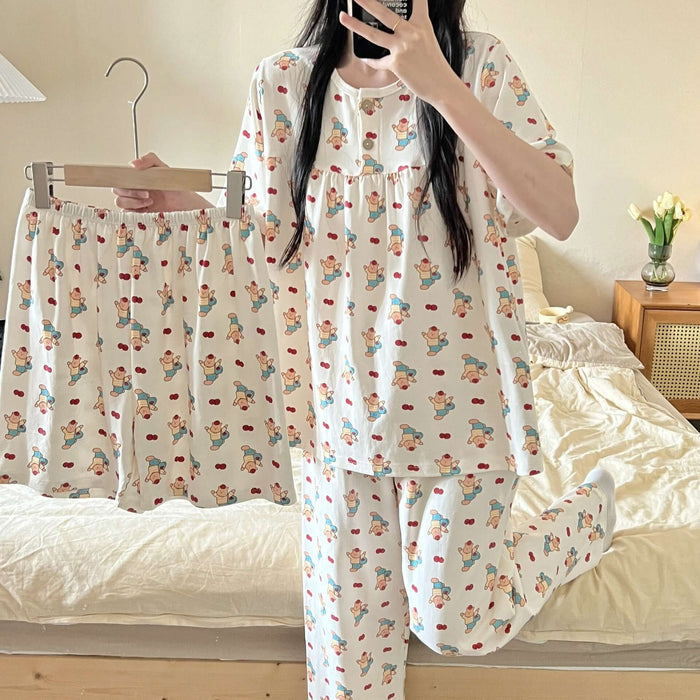 Cotton Three-piece Pajamas Women Spring Summer Set L size 64cm length.