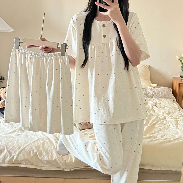 Cotton Three-piece Pajamas Women Spring Summer Set XL size 41cm shorts.