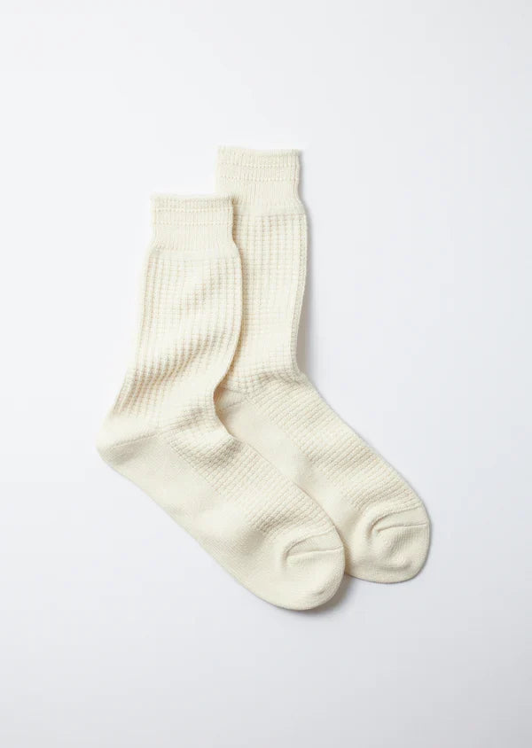 Cotton Waffle Crew Sock- Raw White
