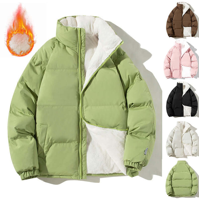Couples Stand-up Collar Coat Winter Warm Plush Jacket size chart M to 4XL.