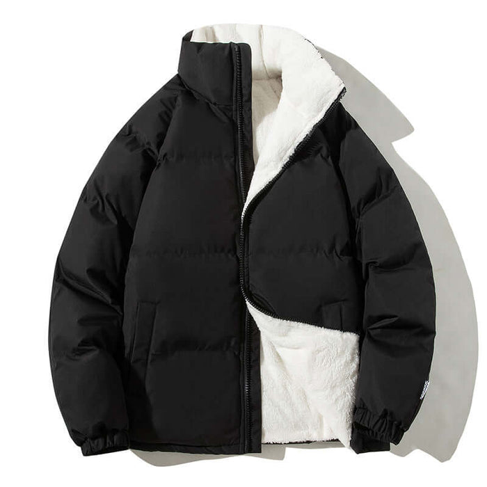 Couples Stand-up Collar Coat Winter Warm Plush Jacket coffee warm winter coat.