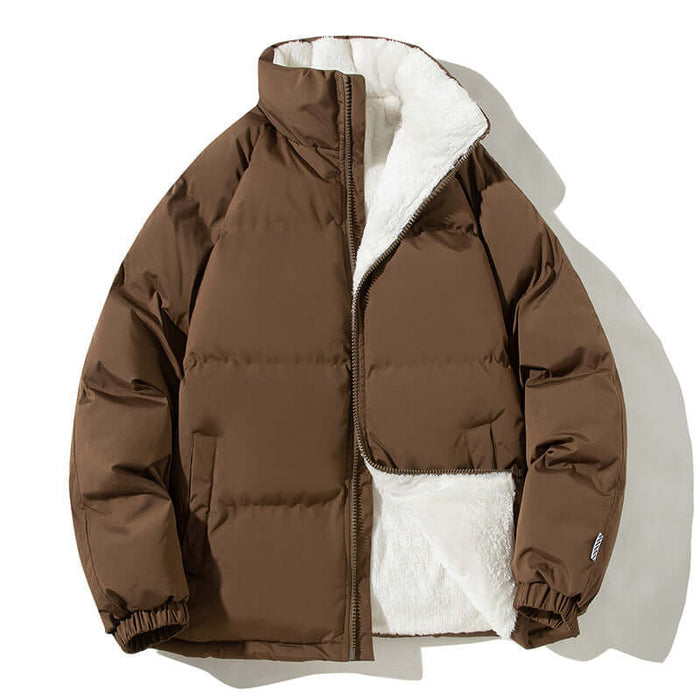 Couples Stand-up Collar Coat Winter Warm Plush Jacket fruit green fashion top.