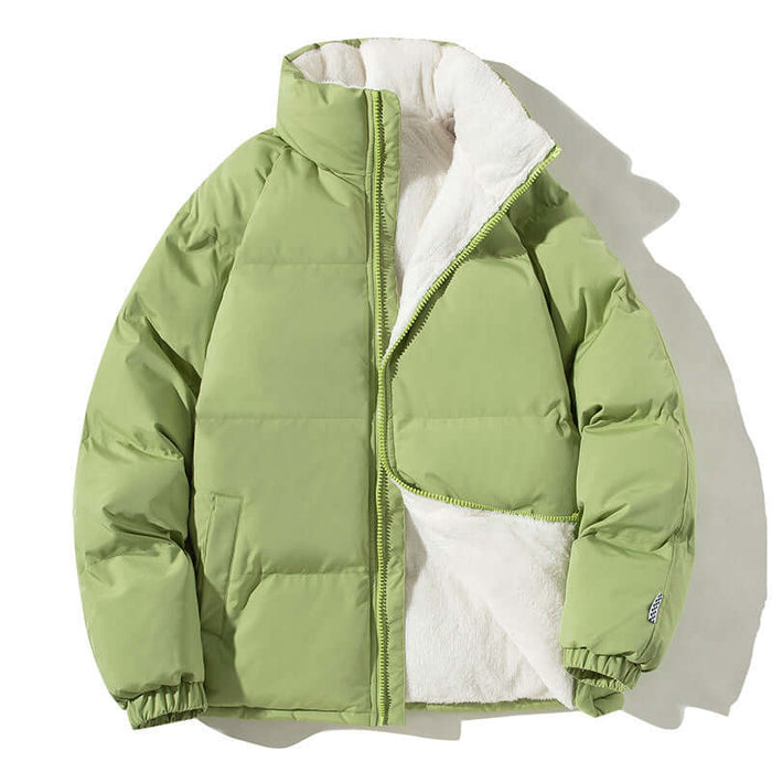 Couples Stand-up Collar Coat Winter Warm Plush Jacket pink plush jacket.