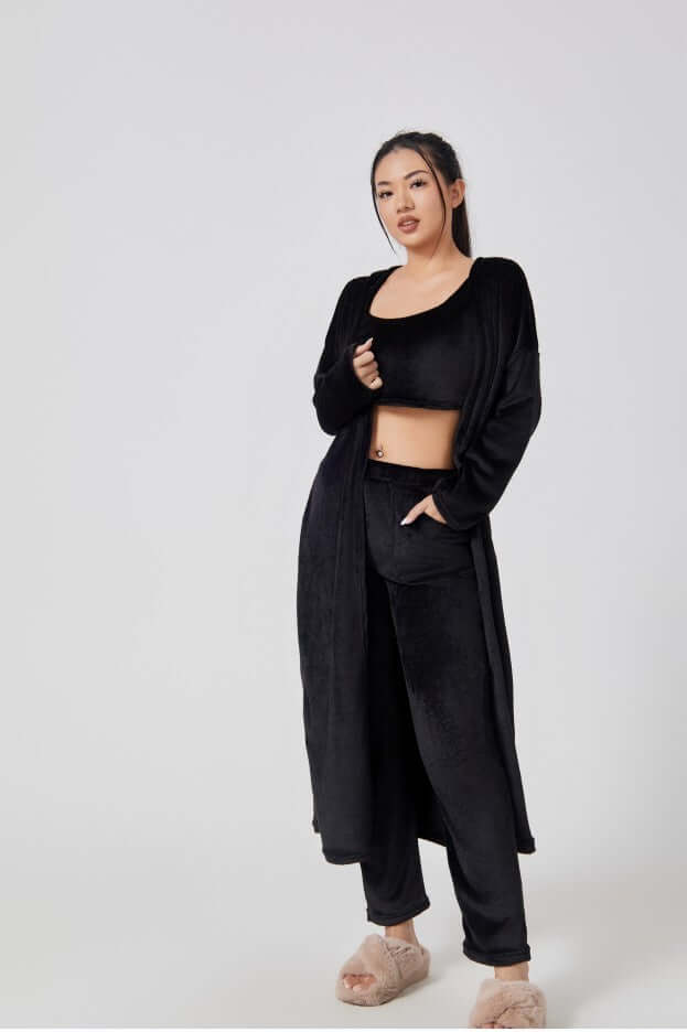 Cozy 3 Piece Winter Pajama Lounge Set wide leg pants style