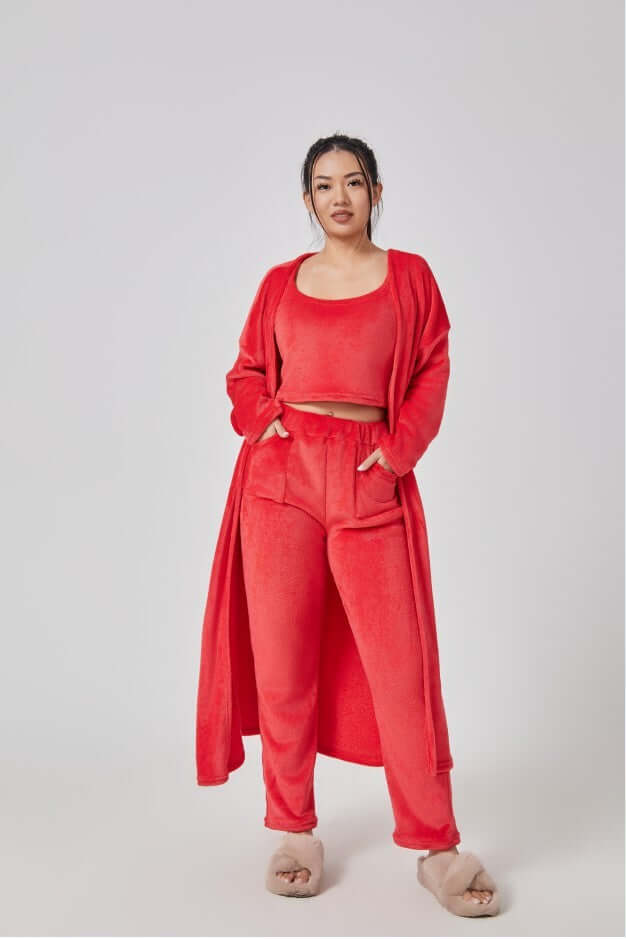 Cozy 3 Piece Winter Pajama Lounge Set long cardigan layer