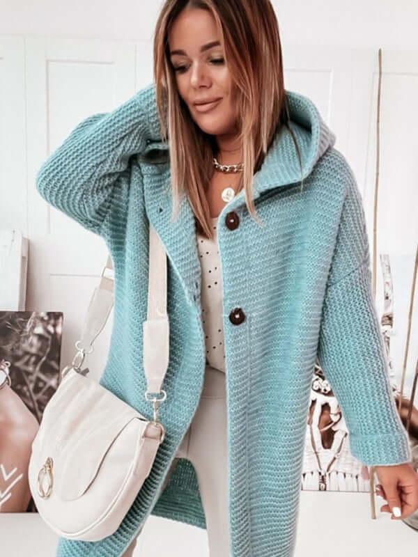 Cozy Loose Hooded Knitted Cardigan Sweater for Women back view