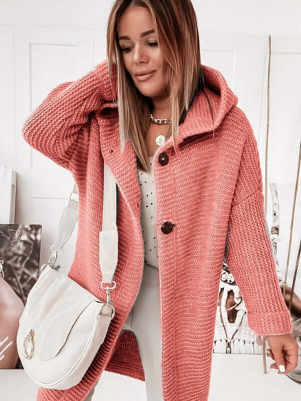 Cozy Loose Hooded Knitted Cardigan Sweater for Women hood detail