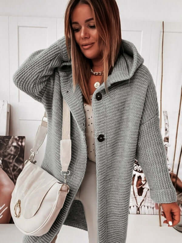 Cozy Loose Hooded Knitted Cardigan Sweater for Women sleeve detail