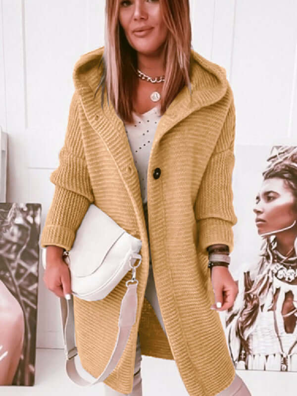 Cozy Loose Hooded Knitted Cardigan Sweater for Women full outfit
