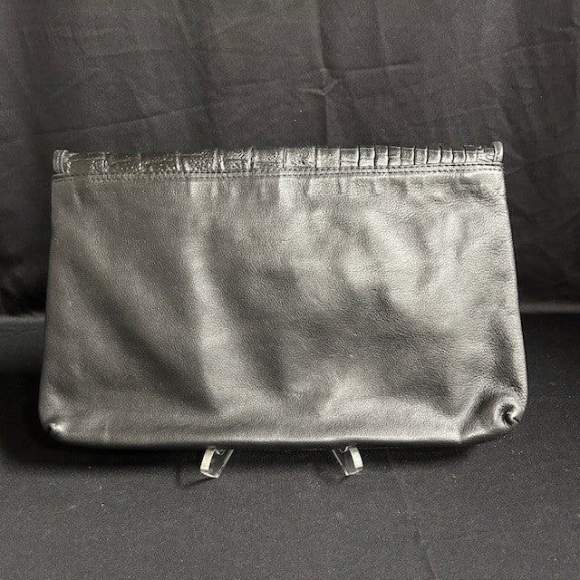 Croc Embossed Black Leather Clutch