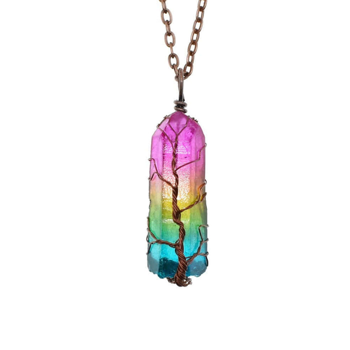 Crystal Tree of Life Stone Pendant Necklace close up pendant