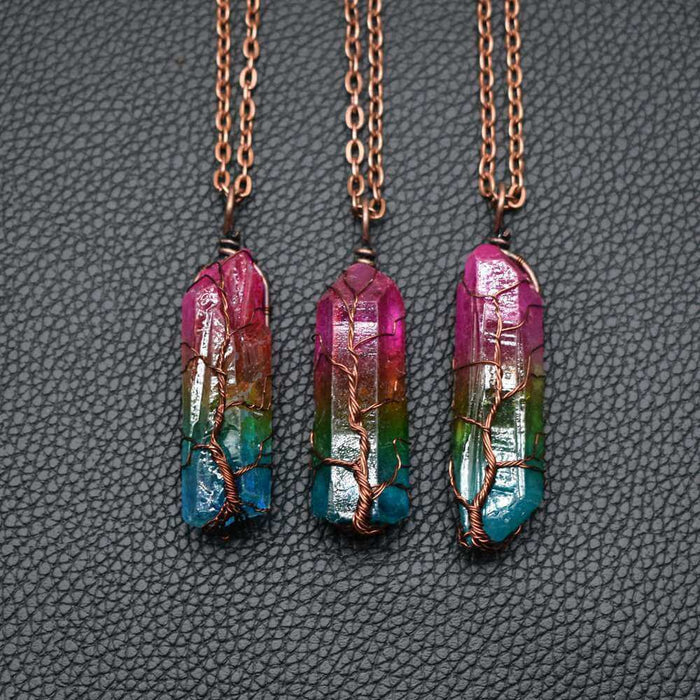 Crystal Tree of Life Stone Pendant Necklace spiritual jewelry style