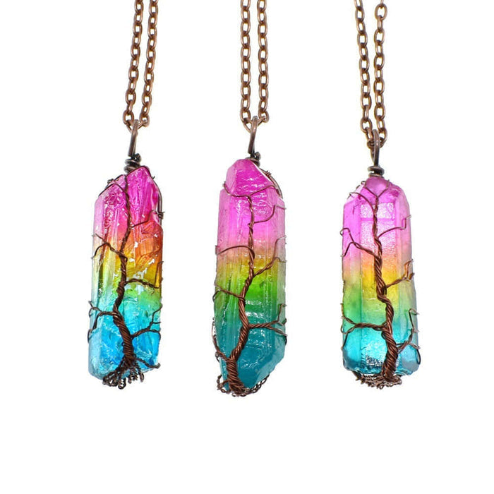 Crystal Tree of Life Stone Pendant Necklace boho fashion look