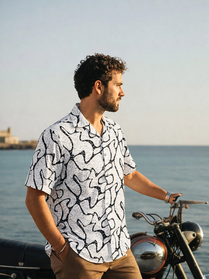 Cuban Collared Oversized Abstract Printed Shirt LEON