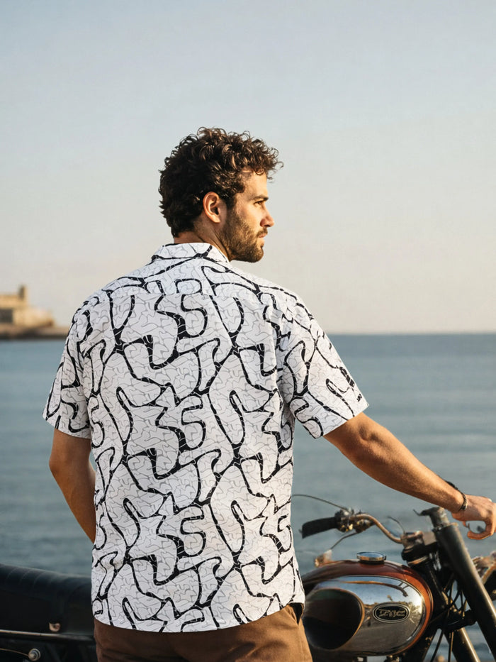 Cuban Collared Oversized Abstract Printed Shirt LEON