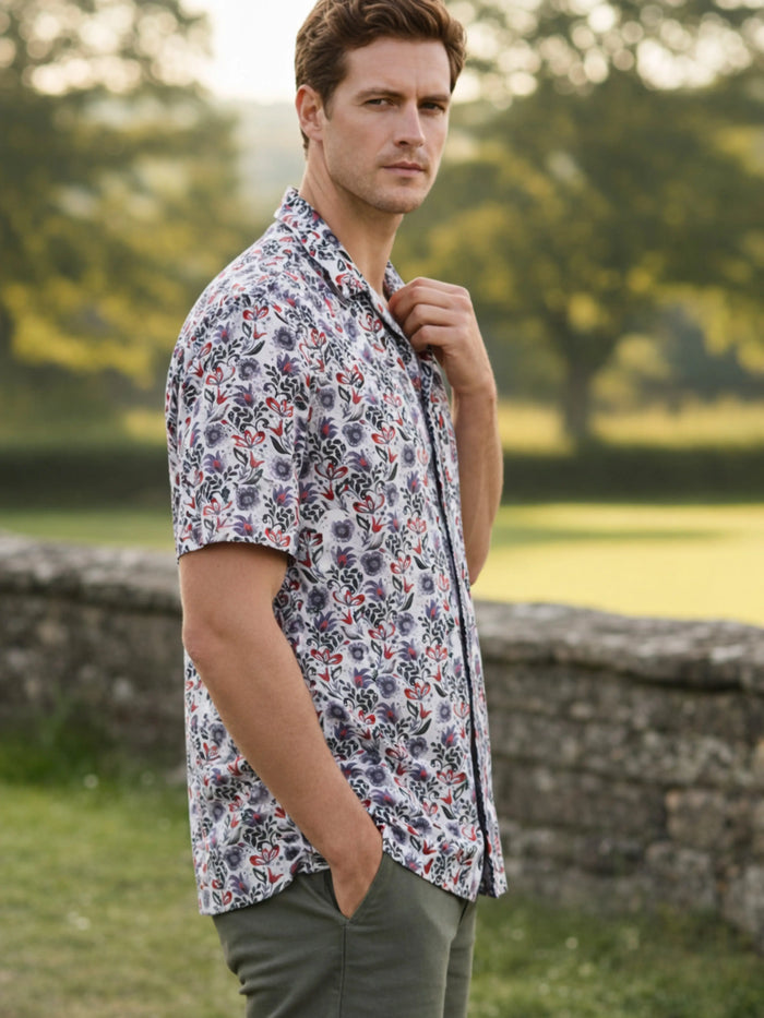 Cuban Collared Oversized Multi Coloured Floral Printed Shirt LEON
