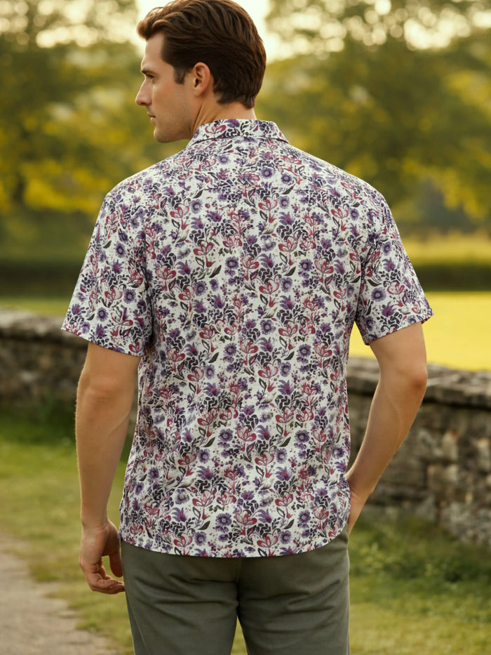 Cuban Collared Oversized Multi Coloured Floral Printed Shirt LEON