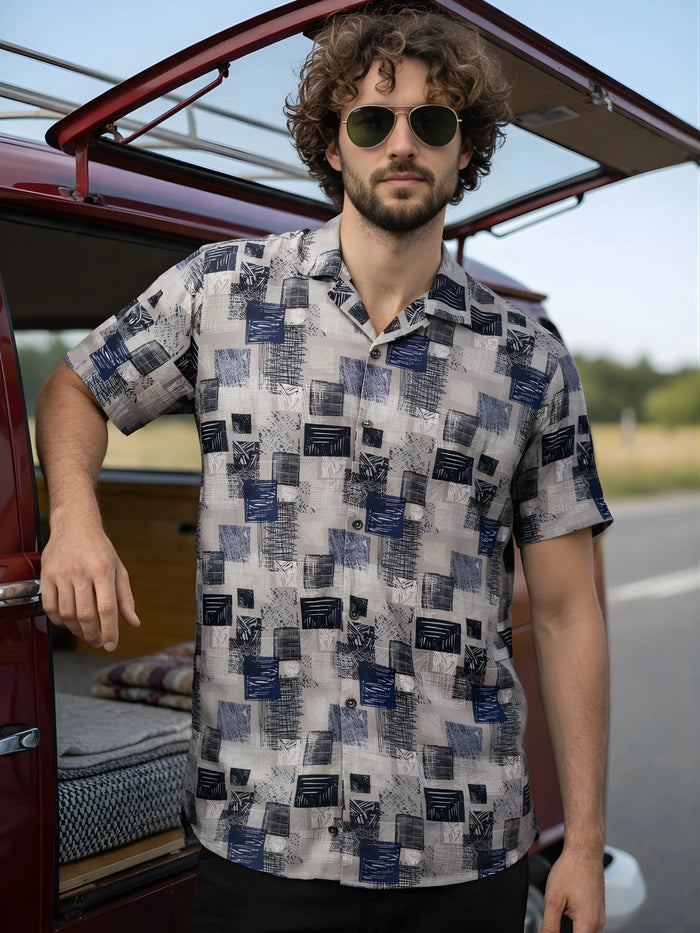 Cuban Collared Oversized Geometric Printed Shirt LEON