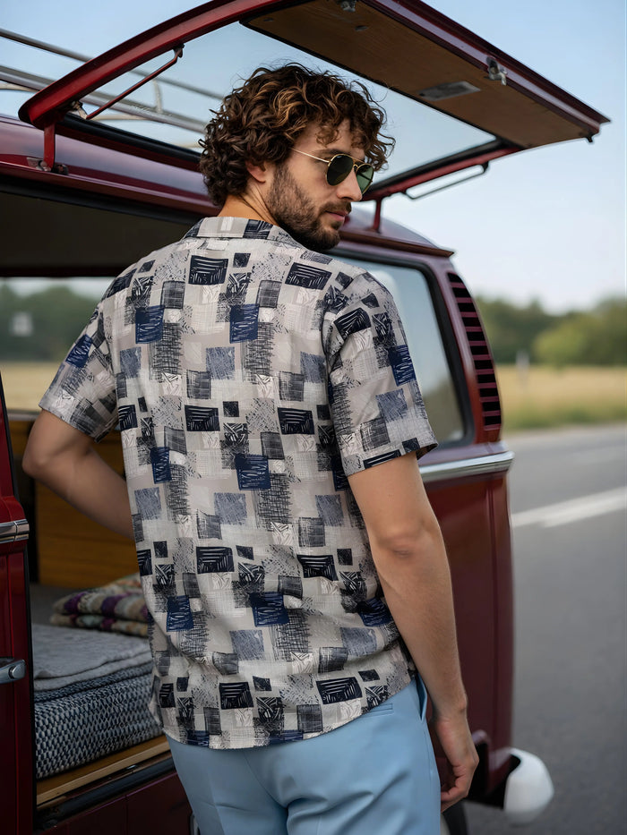 Cuban Collared Oversized Geometric Printed Shirt LEON