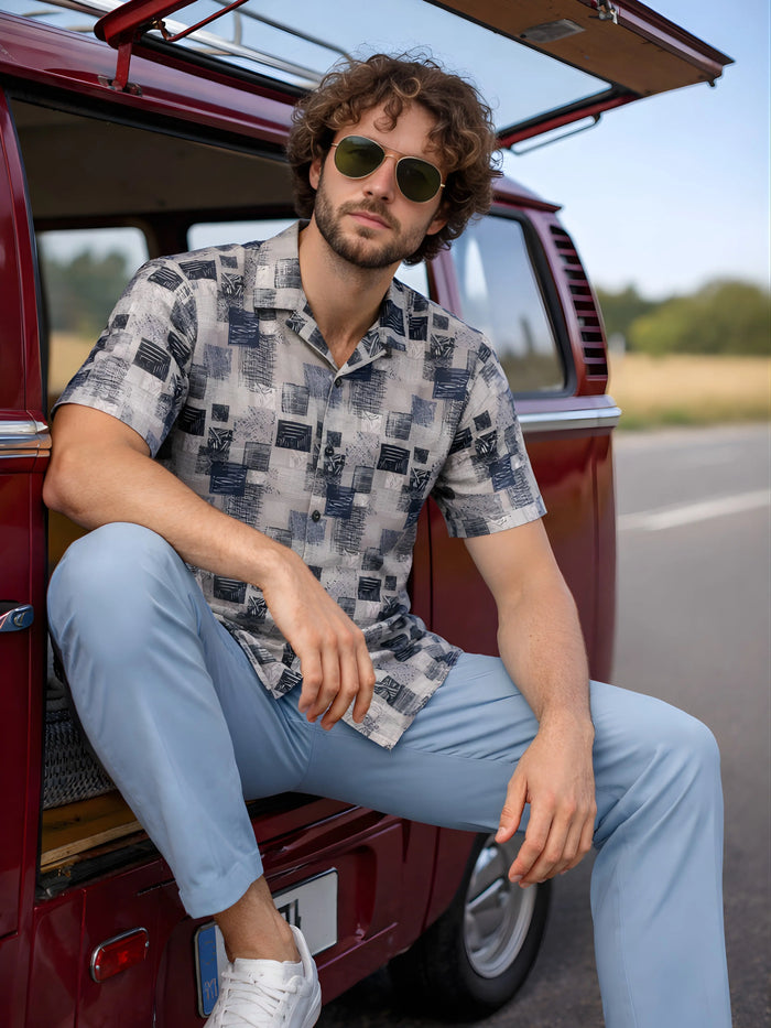 Cuban Collared Oversized Geometric Printed Shirt LEON