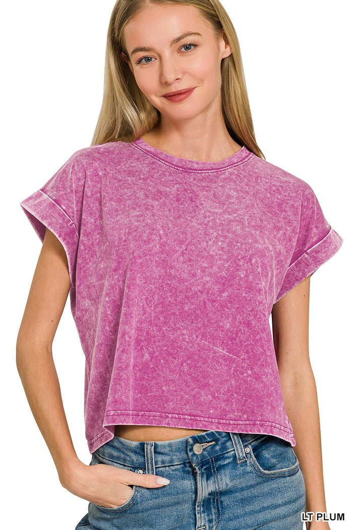 Cuffed Short Sleeve Tee Lt. Plum / Small Lt. Plum Small Short Sleeve Top Zenana- Tilden Co.