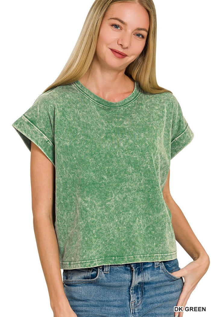 Cuffed Short Sleeve Tee Dk Green / Small Dk Green Small Short Sleeve Top Zenana- Tilden Co.