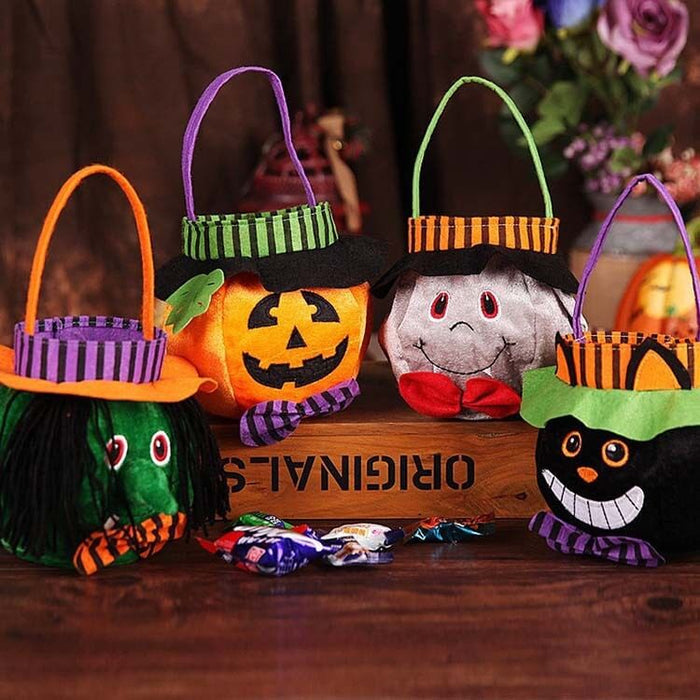Cute Halloween Pumpkin Candy Bag Portable Gift Basket Spooky Pumpkin Design