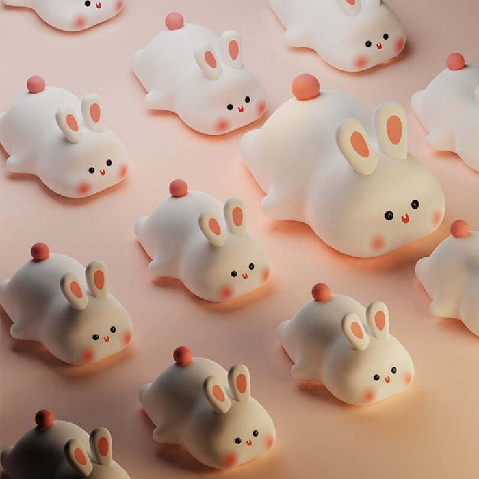 Cute Rabbit LED Night Light Soft Silicone Touch Lamp collection in a soft pastel arrangement.