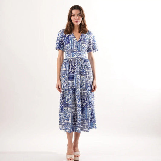 Daphne Blue Palm Dress