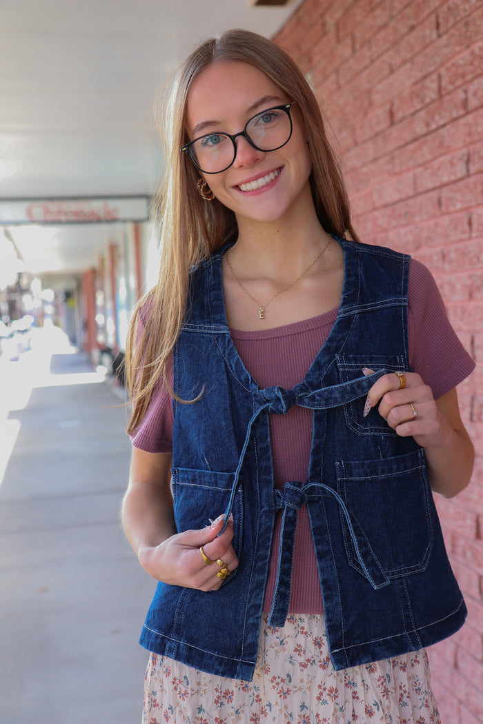 Denim Tie Vest in Inkwell Vest Mikarose- Tilden Co.
