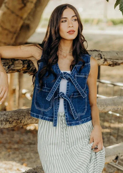 Denim Tie Vest in Inkwell Vest Mikarose- Tilden Co.
