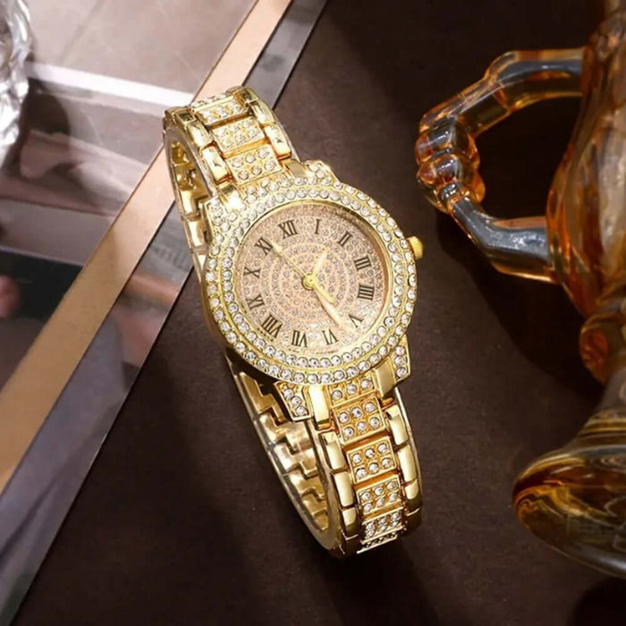 Diamond Studded Watch Set with matching necklace and earrings.