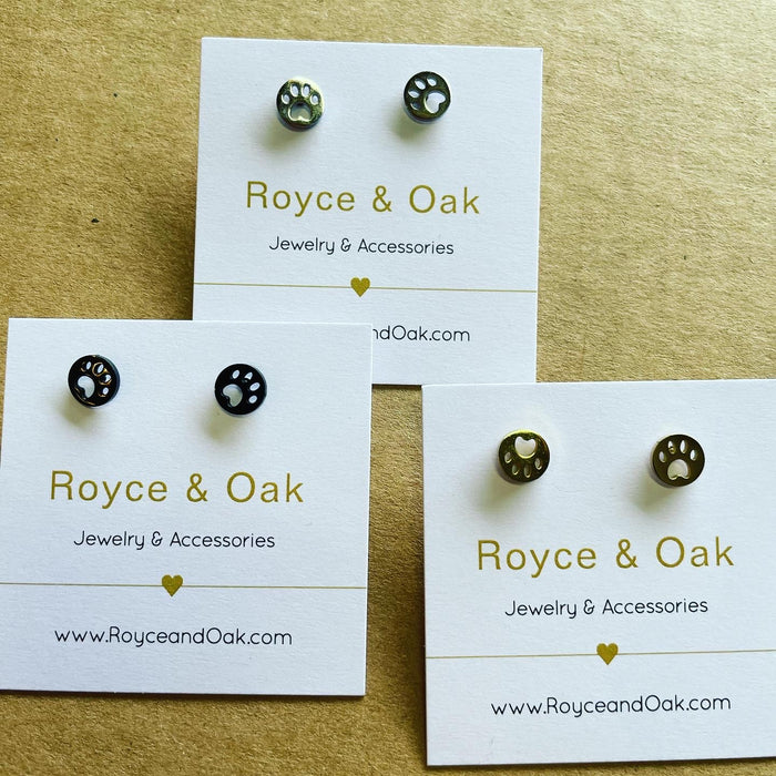 Dog Paw Circle Studs- Royce & Oak